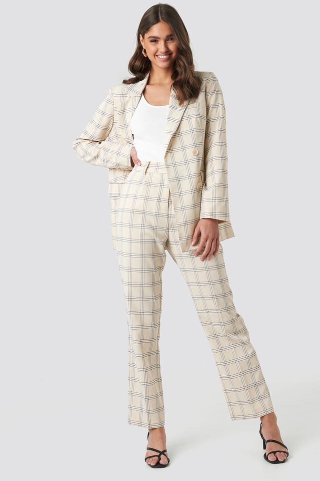 Light Checkered Suit Pants Cream