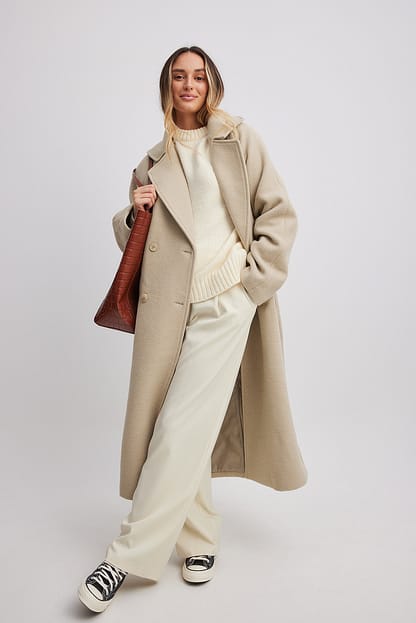 Beige Front Pleated Coat main image 1