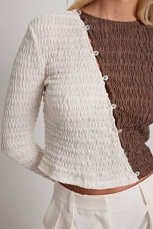 Brown/Offwhite Color Block Structured Cardigan