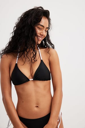 Black/White Colorblock Padded Triangle Bikini Top