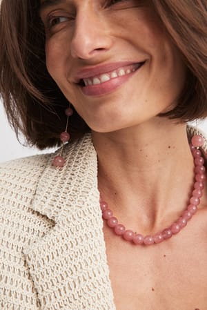 Dusty Pink Colored Stone Bead Necklace