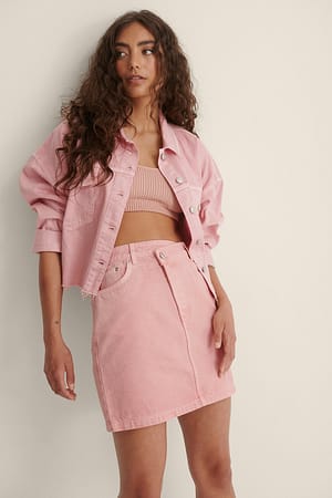 Pink Organic Colored Asymmetric Closure Denim Skirt
