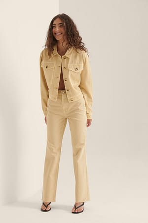 Dusty Yellow Farbige gerade Jeanshose mit hoher Taille