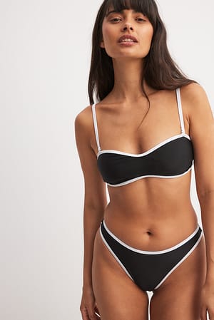 Black/White Top bikini a fascia color-block
