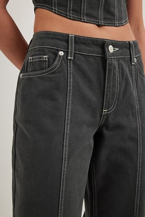 Dark Grey Jeans med lav talje