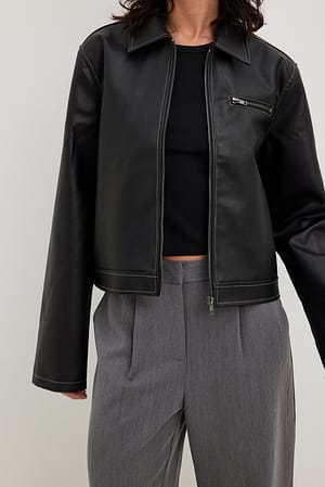 Black Contrast Stitching PU Jacket