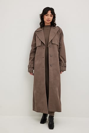 Brown Contrast Stitching Trench Coat