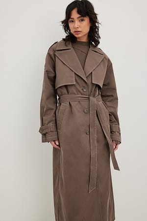 Contrast Stitching Trench Coat Brown | NA-KD
