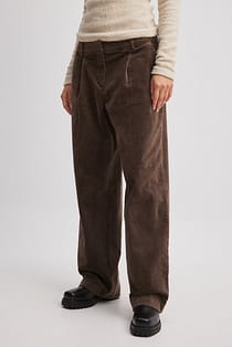 Cord Loose Low Waist Pants Brown | NA-KD