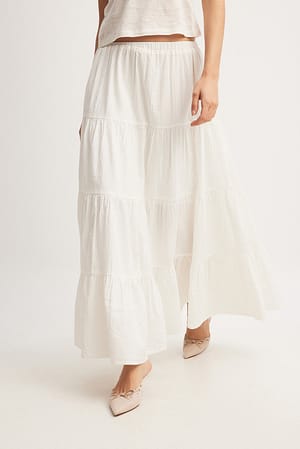 White Cotton A-line Maxi Skirt