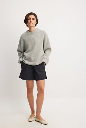 Black Lange Shorts aus Baumwolle mit elastischem Bund