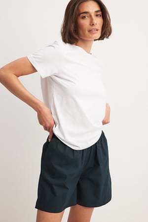 Navy Långa shorts i bomull med elastisk midja