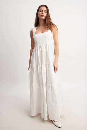 White Cotton Volume Maxi Dress