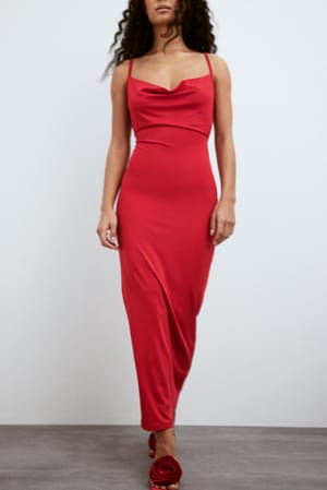 Red Maxi-jurk met omgeslagen kraag