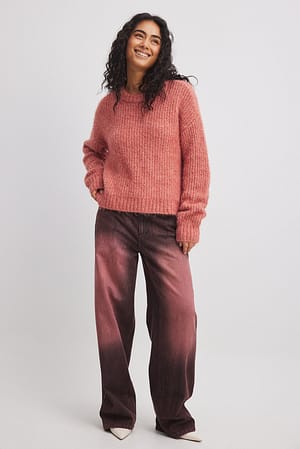 Crew Neck Melange Knitted Sweater Outfit