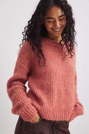 Multi Pink Flerfarvet strikket sweater med rund hals