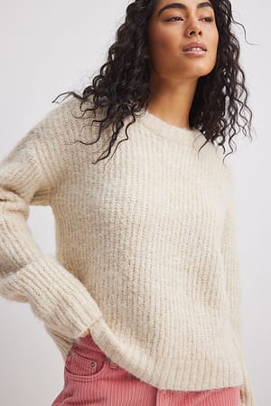 Off White Flerfarvet strikket sweater med rund hals