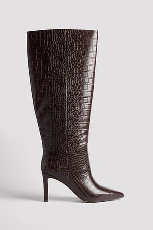 Brown Støvler med krokodillemønster og spids tå