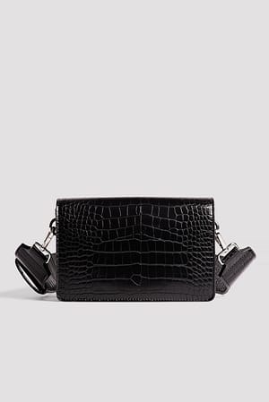 Black Tynd ruminddelt taske med krokodillemønster