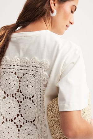 White T-shirt oversize avec détail en crochet