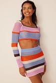 Multi Stripe Crochet Knitted Square Neckline Top