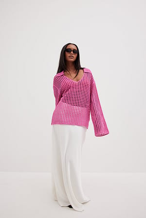 Pink Maglione in maglia all’uncinetto con scollo a V