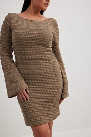 Brown Teksturowana dziergana sukienka mini