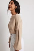 Light Beige Cropped Cable Knit Sweater