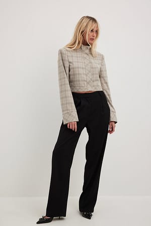 Cropped Checked Thin Jacket Outfit
