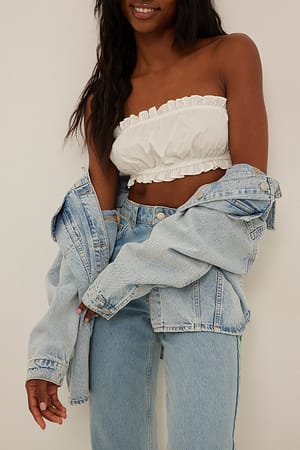 White Cropped Frill Cotton Top