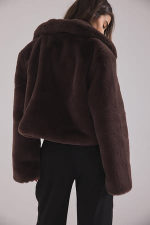 Dark Brown Mimi A.R x NA-KD Cropped Faux Fur Jacket