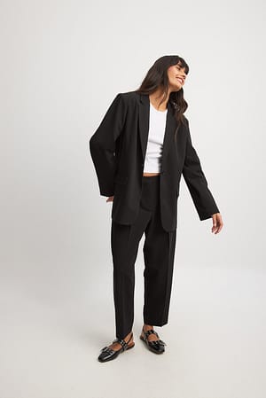 Black Cropped kostuumbroek met halfhoge taille