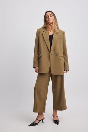 Olive Cropped Straight Suit Pants