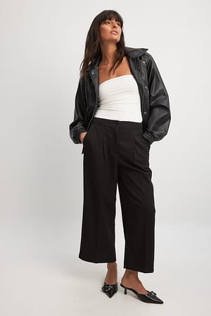 Black Krótkie proste spodnie w do żakietu