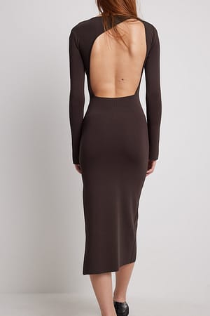 Brown Cup Detailed Open Back Dress