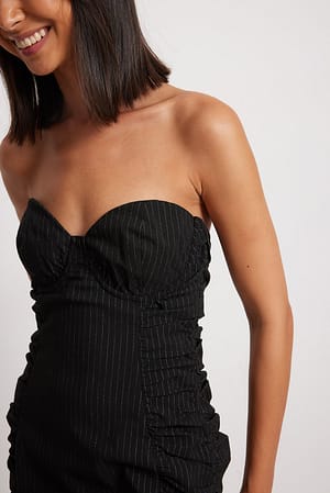 Black Pinstripe Cups Detail Pinstriped Mini Dress