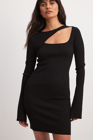 Black Fijngebreide mini-jurk met cut-outdetail