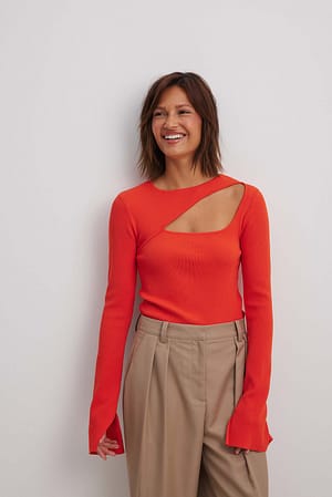 Orange Cut Out Detail Fine Knitted Top