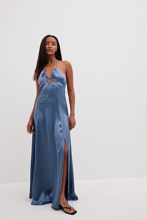 Blue Vestido maxi de cetim com recortes