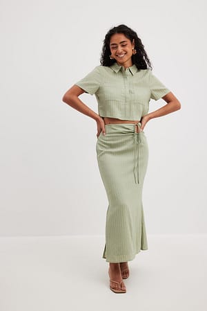 Green Cut Out Detail Midi Skirt