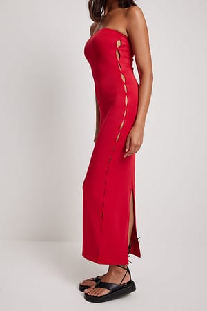 Red Cut Out Detailed Bandeau Dress