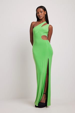 Green Cut Out High Slit Maxi Dress