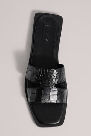 Black Cut Out Leather Slippers