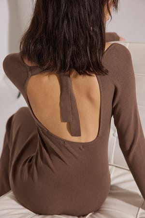 Brown Cut Out Long Sleeve Midi Dress