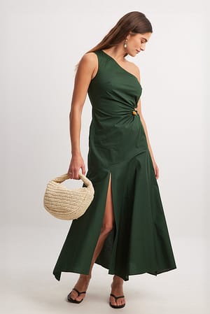 Dark Green Sukienka midi z ozdobnym wycięciem
