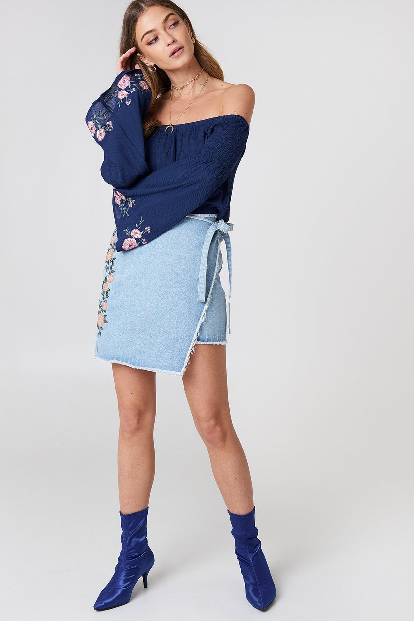 Röcke Influencer Collections | Embroidered Wrap Denim Skirt - QN38426