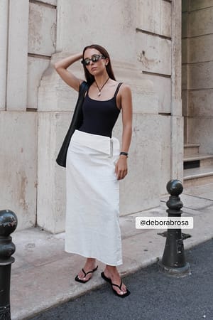 Offwhite Linen Midi Skirt