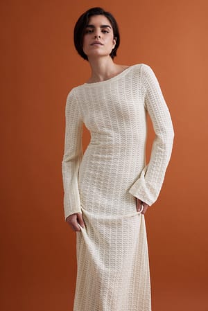 Cream Deep Back Knitted Maxi Dress