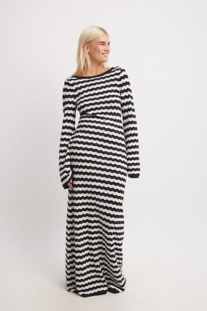 Black/White Gebreide maxi-jurk met diepe rug