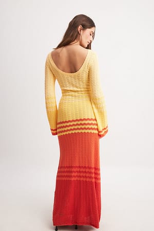 Multicolor Deep Back Knitted Maxi Dress